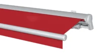 Rote Markise mit silbernem Gehäuse